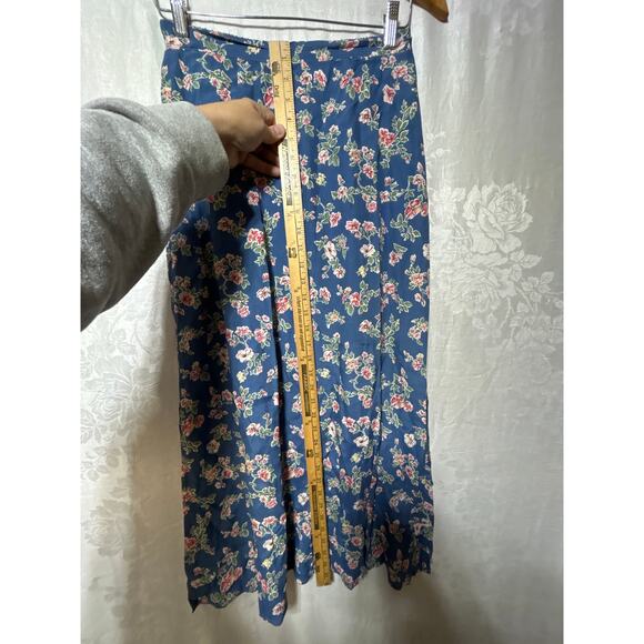 VTG Maxi Skirt Medium Blue Pink Floral Paul Harris Design Side Slit Zipper - Picture 5 of 9